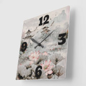 [霧の中の神殿] スクエア壁時計 (傾斜)