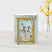 霧の中の童話の城グリーティングカード カード (黄色い花)