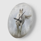 霧の中の美しい白馬 ラージ壁時計 (傾斜)