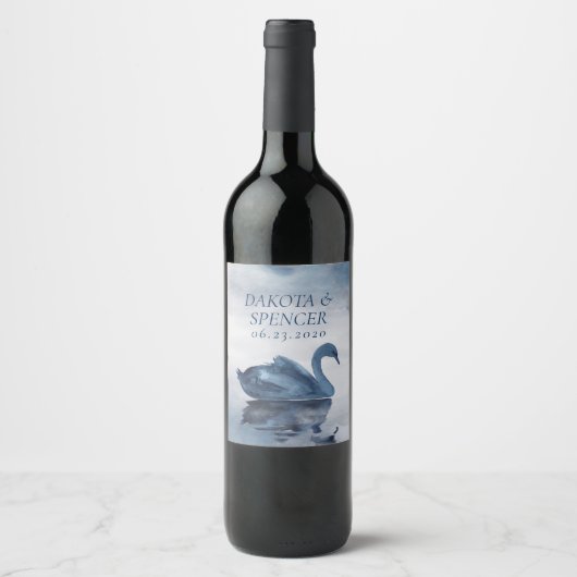霧の反射 |ダスティーブルースワン結婚式の引き出物 ワインラベル (正面)