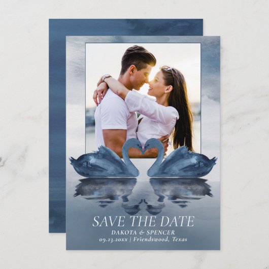 霧の反射 | Dusty Blue Swan Lake写真 セーブザデート (正面/裏面)