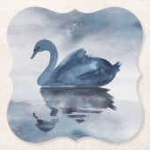 霧の反射 | Moody Dusty Blue Swan on Lake ペーパーコースター (正面)