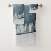 霧の多いクリスマスの山と木のタオル風呂セット バスタオルセット (インサイチュ)