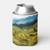 霧の多い山の斜面威厳のある：風景。 缶クーラー (缶正面)