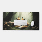 霧の多い森のキツネのカドル デスクマット (キーボード&マウス)