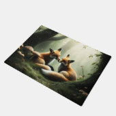 霧の多い森のキツネのカドル ドアマット (アングル)