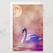 霧の多い湖のスクラップブック紙の上に白鳥 便箋 (正面/裏面)