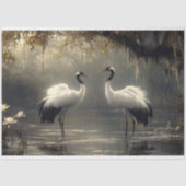 霧の多い湿地の切り離しのクレーンペア 薄葉紙 (正面)