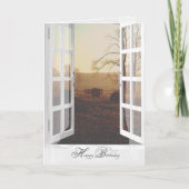 霧の多い野原の誕生日に干し草の俵 カード (正面)