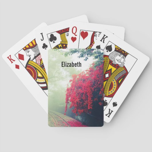 霧の多い鉄道跡の風光明媚な写真 トランプ (裏面)