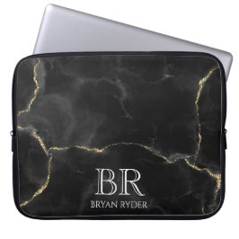 霧の夜の金ゴールドグリッター大理石カスタマイズ ラップトップスリーブ