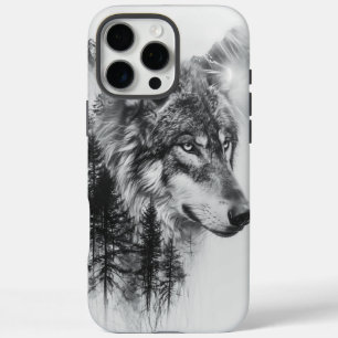 霧の威厳のある多い山々と背の高い松の間の狼 iPhone 16 PRO MAXケース