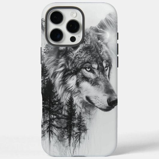 霧の威厳のある多い山々と背の高い松の間の狼 Case-Mate iPhoneケース (裏面)