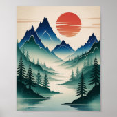 霧の威厳のある深い山々の風景 ポスター (正面)