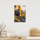 "霧の山々を通って旅：水色ブラック ポスター (キッチン)