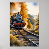 "霧の山々を通って旅：水色ブラック ポスター (正面)