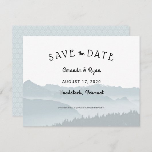 霧の山々日付の宛先の結婚式を保存 セーブザデート (正面/裏面)