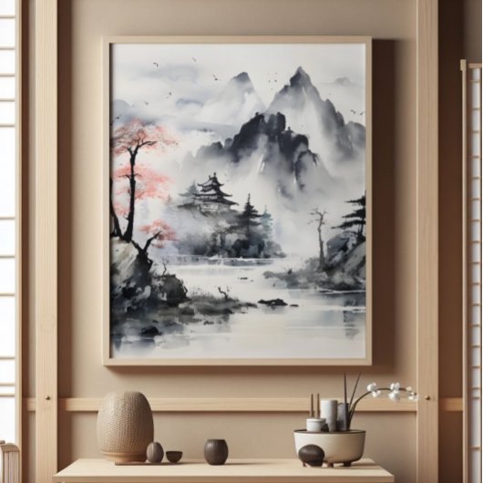 霧の山のインク絵画ズ フォトプリント           