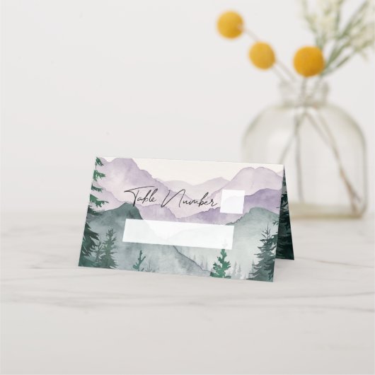 霧の山の森の水の色結婚の プレイスカード (正面)