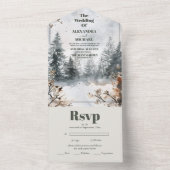 霧の山の水の色の冬の森結婚の オールインワン招待状 (内側)