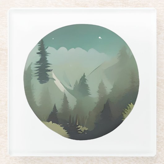 霧の山の谷：静かな荒野の脱出 ガラスコースター (正面)