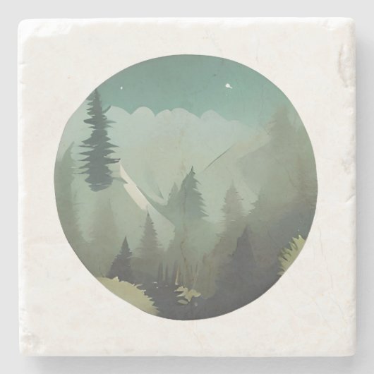 霧の山の谷：静かな荒野の脱出 ストーンコースター (正面)