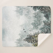 霧の山の雪の冬の森のラヴェンス シェルパブランケット (正面(横))