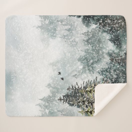 霧の山の雪の冬の森のラヴェンス シェルパブランケット (正面(横))