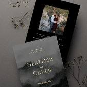 霧の山の黒い金ゴールド結婚式の日付を保存 箔招待状