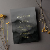 霧の山ブラックウォーターの色と結婚金ゴールド 箔招待状