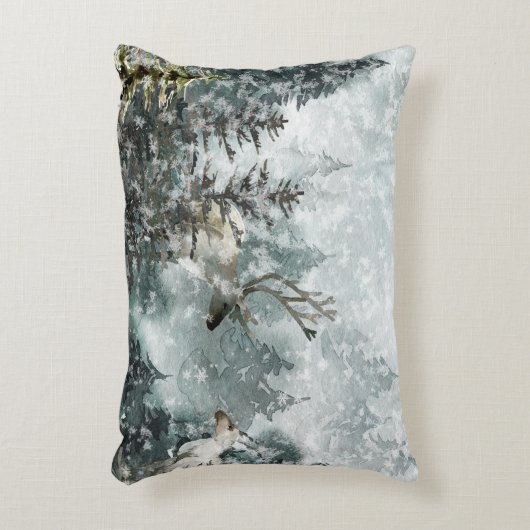 霧の山林の森のシカ アクセントクッション (正面(垂直))