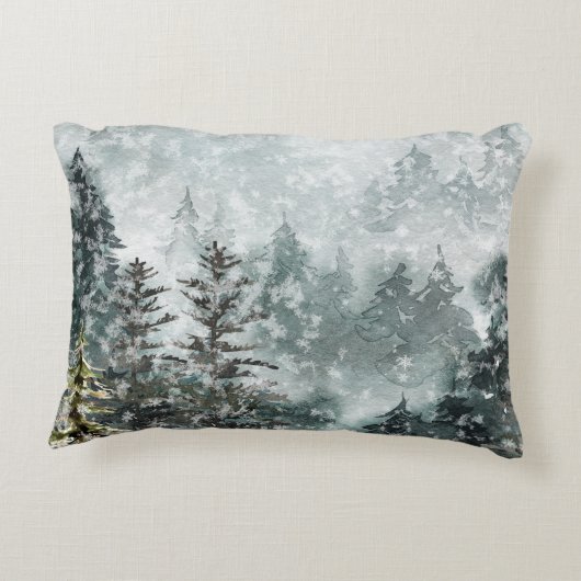 霧の山林の森のシカ アクセントクッション (裏面)