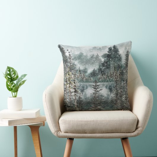 霧の山林の森凍ってい冬湖 クッション (椅子)