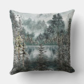 霧の山林の森凍ってい冬湖 クッション (裏面)