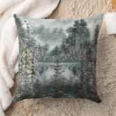 霧の山林の森凍ってい冬湖 クッション (ブランケット)