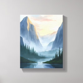 霧の山脈の自然水彩画 キャンバスプリント