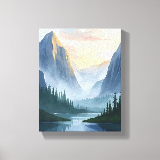 霧の山脈の自然水彩画 キャンバスプリント (正面)