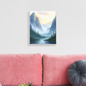 霧の山脈の自然水彩画 キャンバスプリント (インサイチュ (リビング))