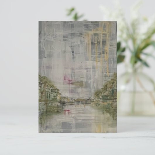 霧の朝の抽象芸術横向きノートカード サンキューカード (スタンド正面)