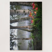 霧の朝の湖樺の木木の自然風景 ジグソーパズル (縦)