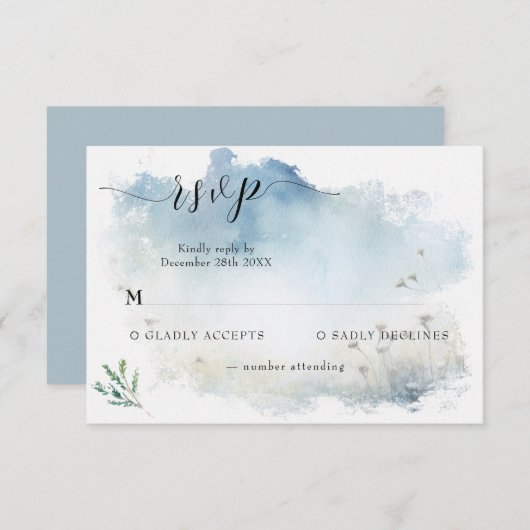 霧の朝の牧草地ウェディングRSVP 出欠カード (正面/裏面)