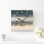 霧の朝の飛行壁時計 スクエア壁時計 (ホーム)