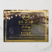 霧の森のエレガントラモダン結婚イの金ゴールド 箔招待状 (正面)