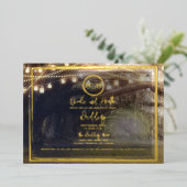 霧の森のエレガントラモダン結婚イの金ゴールド 箔招待状 (立ち正面)