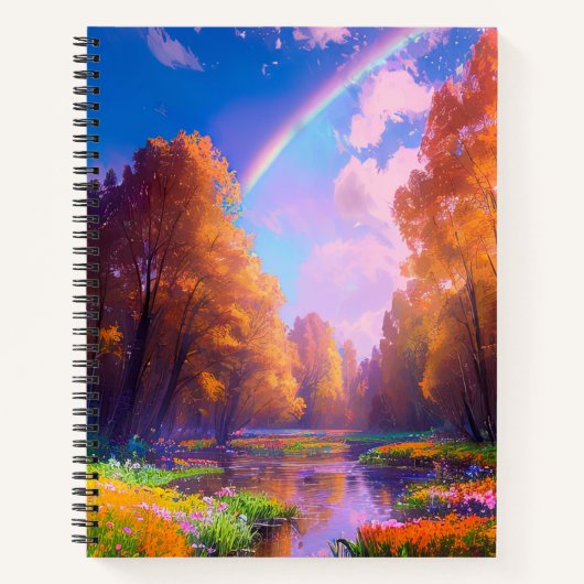 霧の森の上の魅惑的な虹 ノートブック (正面)