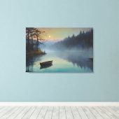 霧の森の中の川の朝の風景 キャンバスプリント (インサイチュ (ウッドフロア))