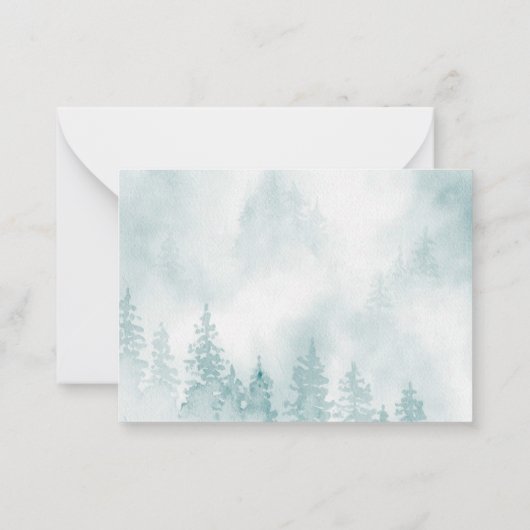 霧の森の中の常緑樹ダークティール（緑がかった色） ノートカード (裏面)