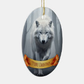 霧の森の中の白いオオカミ セラミックオーナメント (右)