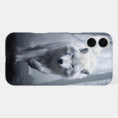 霧の森の中の白いオオカミ iPhoneケース (裏面横)