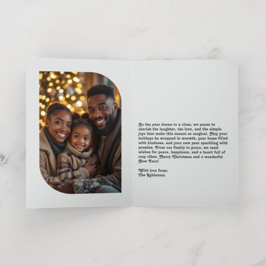 霧の森の居心地の良い雰囲気クリスマスフォト 箔シーズンカード (内側レイダウン)